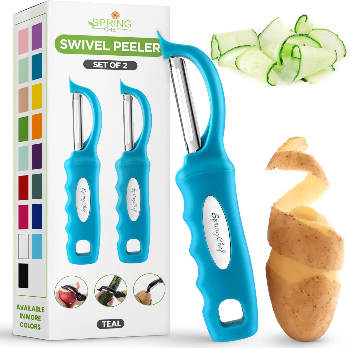 Swivel Vegetable Peeler for Kitchen w/Soft Grip Handle, Black | Premium Potato Peeler w/ Ultra Sharp Stainless Steel Blades, Multifunctional Veggie Peeler for Apple, Carrot, Cucumber, Fruit