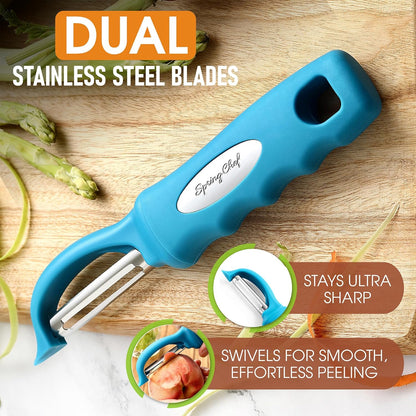 Swivel Vegetable Peeler for Kitchen w/Soft Grip Handle, Black | Premium Potato Peeler w/ Ultra Sharp Stainless Steel Blades, Multifunctional Veggie Peeler for Apple, Carrot, Cucumber, Fruit