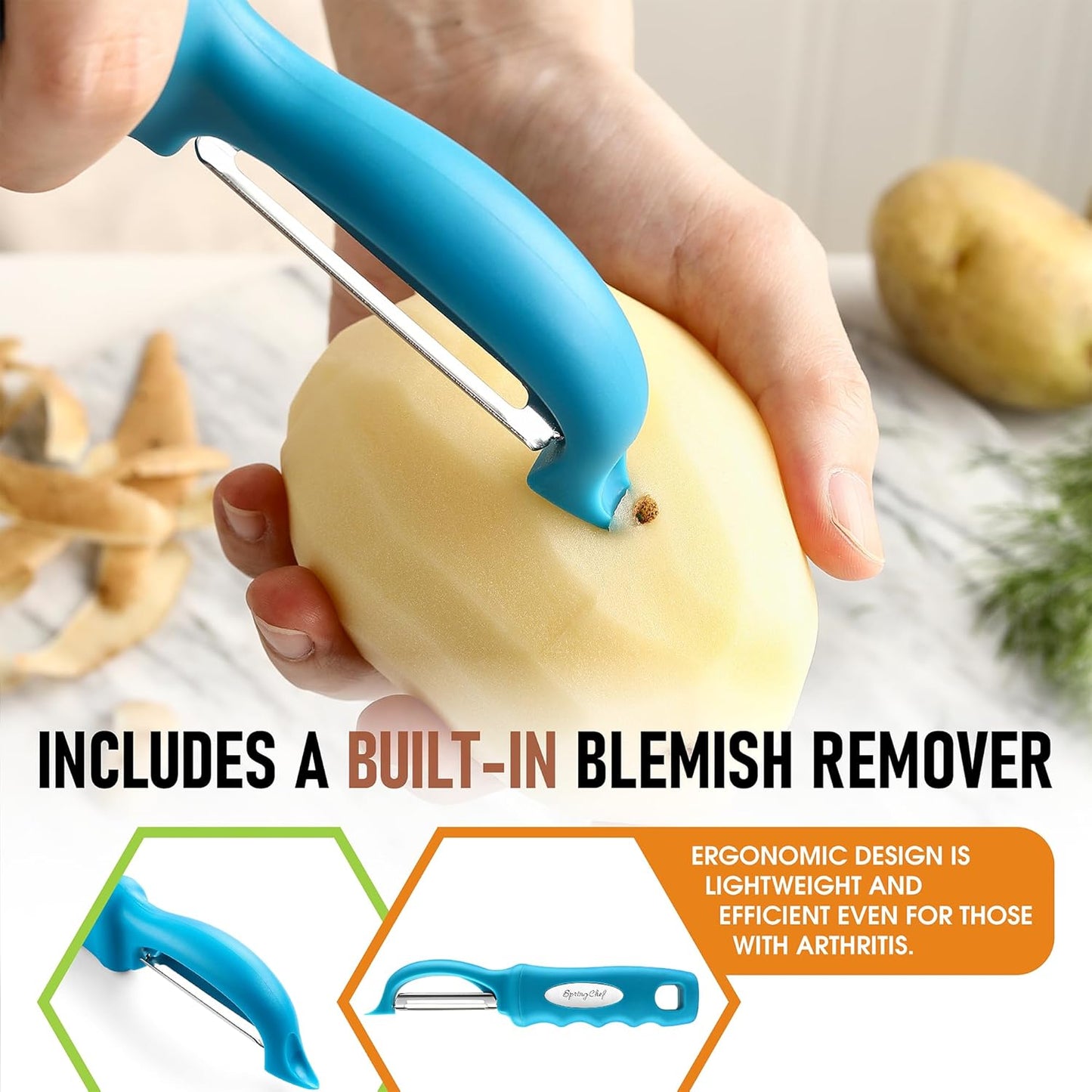 Swivel Vegetable Peeler for Kitchen w/Soft Grip Handle, Black | Premium Potato Peeler w/ Ultra Sharp Stainless Steel Blades, Multifunctional Veggie Peeler for Apple, Carrot, Cucumber, Fruit