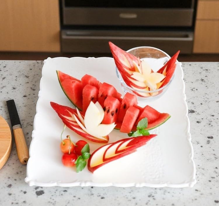 Fruit Carving Knife Stainless Steel Vegetable Cutter Tools – Silver Triangular Shape DIY Knives for Home Kitchen Platter Tray Decoration, Utility Pumpkin Kit Food Cutting Engraving V Channel Blades