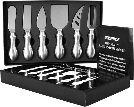 Cheese Knife Set, 6-Piece Stainless Steel Knives for Charcuterie, Gift for Wedding Housewarming Christmas