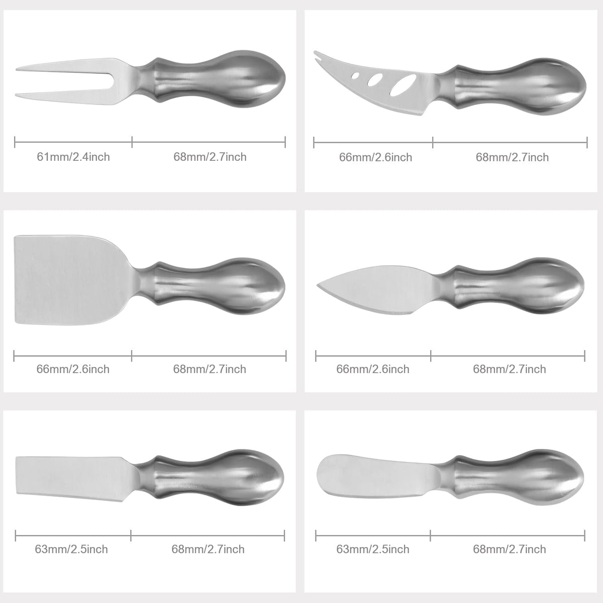 Cheese Knife Set, 6-Piece Stainless Steel Knives for Charcuterie, Gift for Wedding Housewarming Christmas