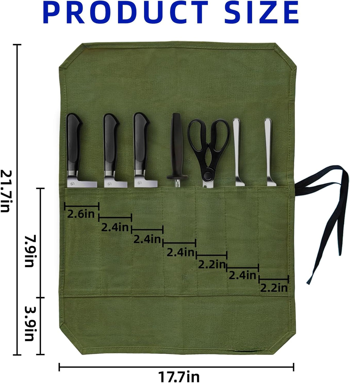 Knife Roll Bag, Waxed Canvas Chef's Knife Roll Bag with 7 Slots, Portable Knives Pouch Knife Storage Case Knife Carrier for Home Camping Picnic Chefs Cooking Lovers, Khaki(Bag Only)