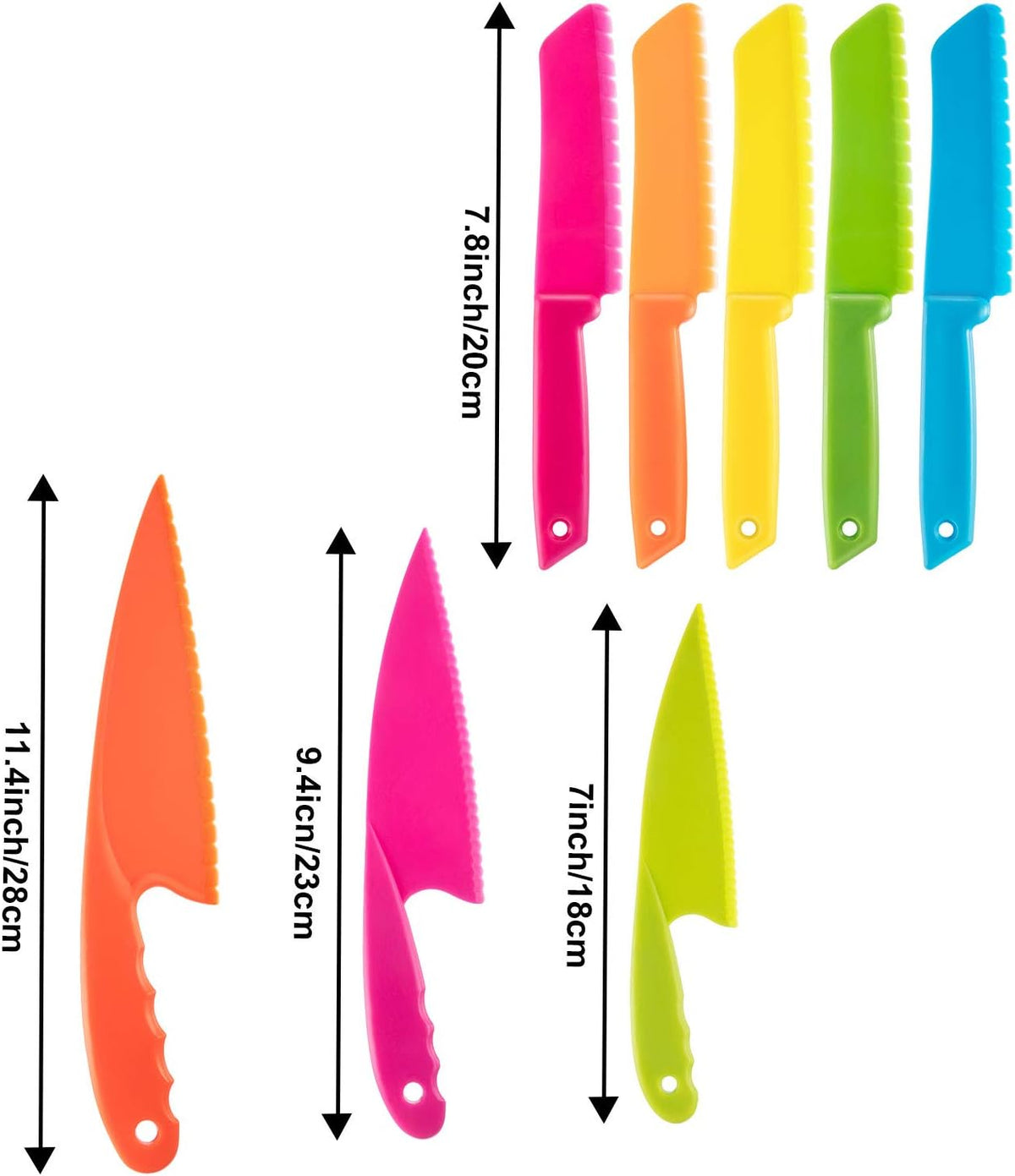 8 Pcs Kid Cooking Kitchen Knife Set, Plastic Serrated Edges Children's Safe Chef Nylon Knives for Cutting Fruit Bread Cake Salad Lettuce Kids Cooking Supply(Multi Colors Square Knife)