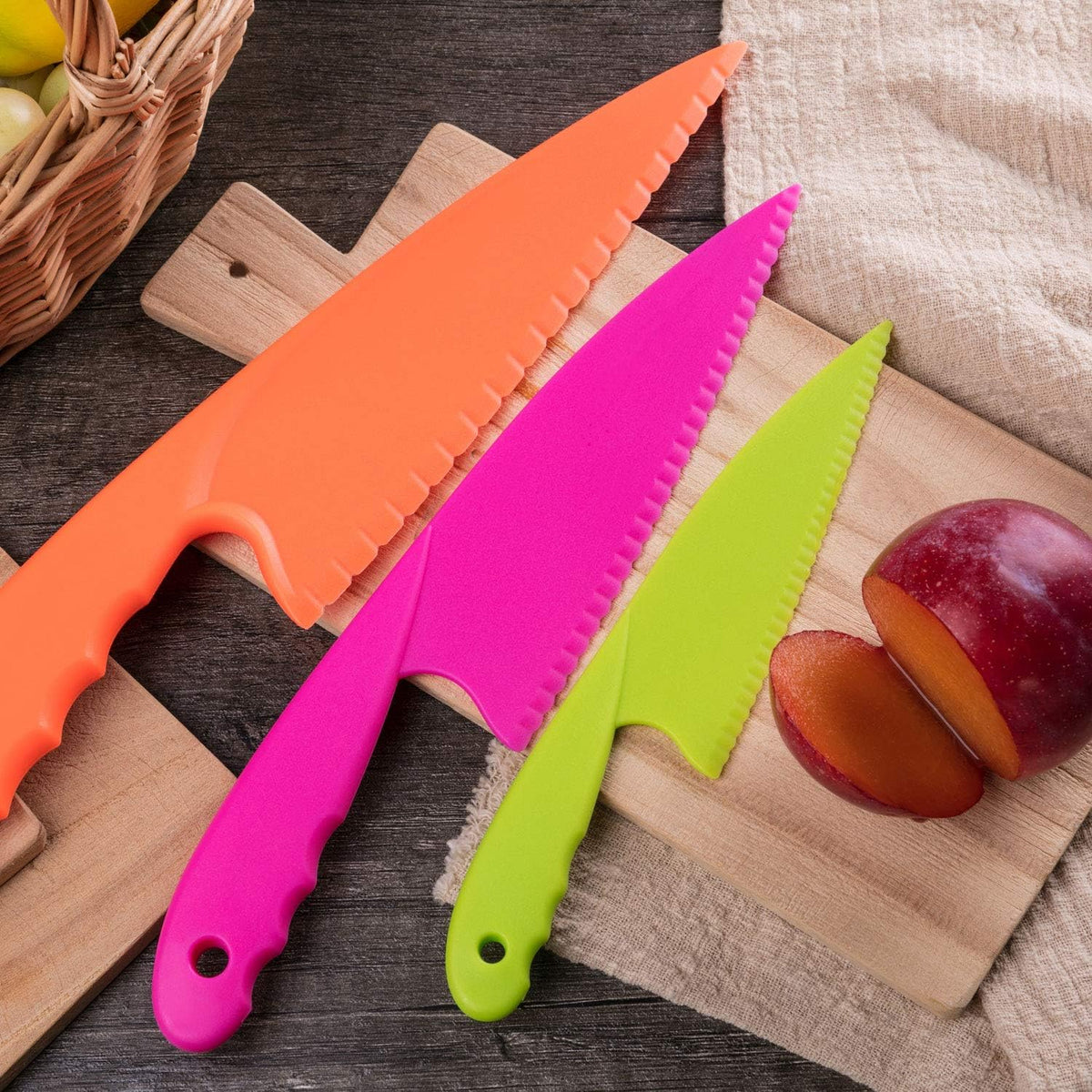 8 Pcs Kid Cooking Kitchen Knife Set, Plastic Serrated Edges Children's Safe Chef Nylon Knives for Cutting Fruit Bread Cake Salad Lettuce Kids Cooking Supply(Multi Colors Square Knife)