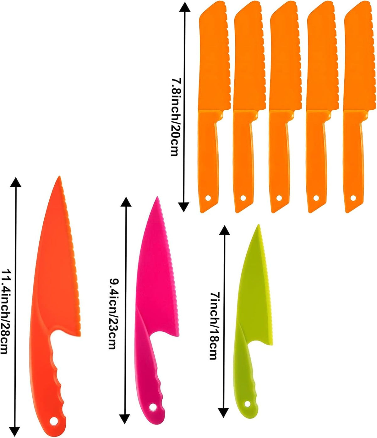 8 Pcs Kid Cooking Kitchen Knife Set, Plastic Serrated Edges Children's Safe Chef Nylon Knives for Cutting Fruit Bread Cake Salad Lettuce Kids Cooking Supply(Multi Colors Square Knife)