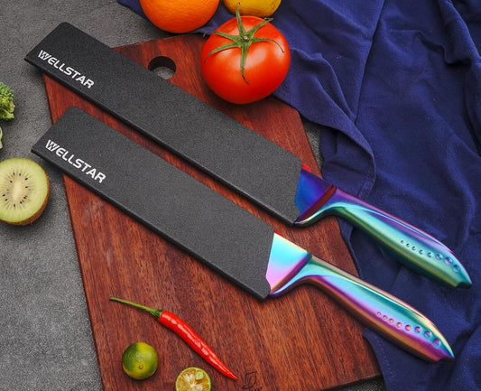Knife Edge Guards Set, 2 Piece Universal Blade Covers, BPA Free ABS Protective Blade Sheaths, Non-Scratch Felt Lining Kitchen Knives Covers (Knives not included)