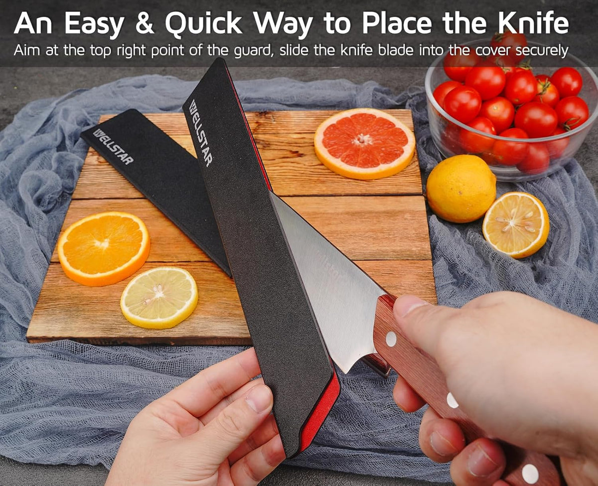 Knife Edge Guards Set, 2 Piece Universal Blade Covers, BPA Free ABS Protective Blade Sheaths, Non-Scratch Felt Lining Kitchen Knives Covers (Knives not included)