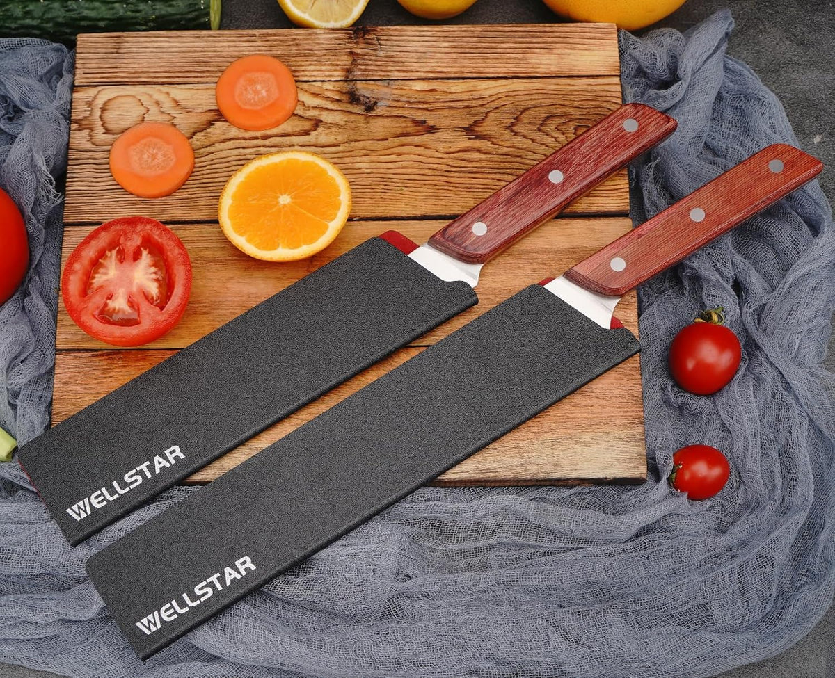 Knife Edge Guards Set, 2 Piece Universal Blade Covers, BPA Free ABS Protective Blade Sheaths, Non-Scratch Felt Lining Kitchen Knives Covers (Knives not included)