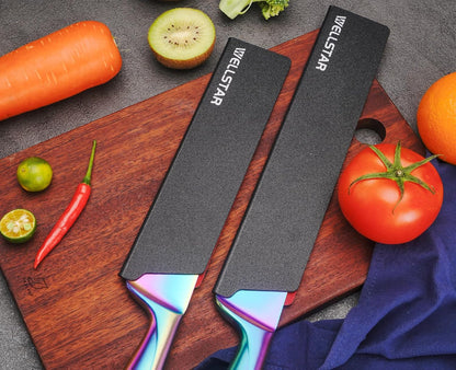 Knife Edge Guards Set, 2 Piece Universal Blade Covers, BPA Free ABS Protective Blade Sheaths, Non-Scratch Felt Lining Kitchen Knives Covers (Knives not included)