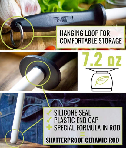 Green Elephant Ceramic Honing Rod for Kitchen Knives, 11-Inch Fine 1500 Grit Shatterproof & Durable Ceramic Sharpening Rod for Professional Chefs & Home Cooks