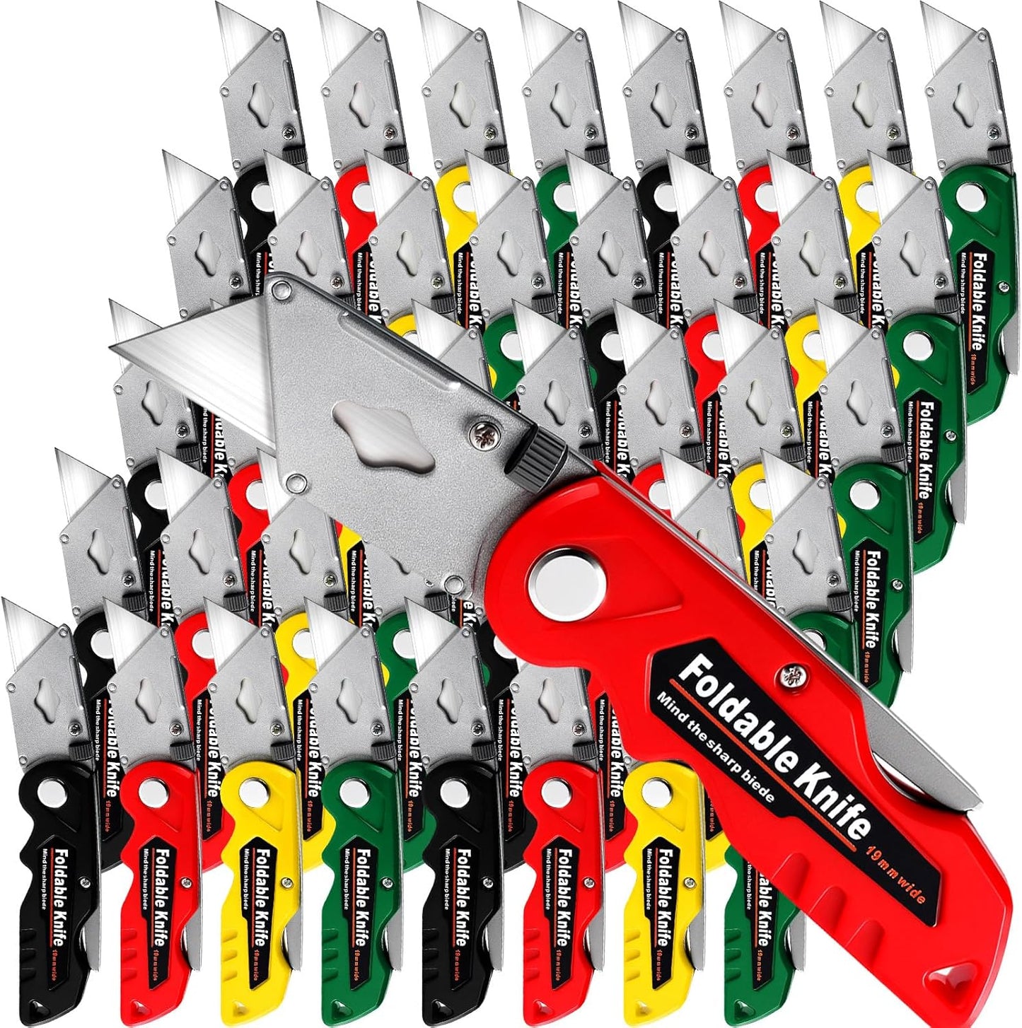 40 Pcs Folding Utility Knives Bulk with 80 Replacement Blades Heavy Duty Box Cutter with Safety Lock Folding Utility Razor Knives Retractable Mechanism Paper Cutter, Multicolor