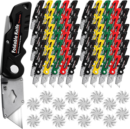 40 Pcs Folding Utility Knives Bulk with 80 Replacement Blades Heavy Duty Box Cutter with Safety Lock Folding Utility Razor Knives Retractable Mechanism Paper Cutter, Multicolor