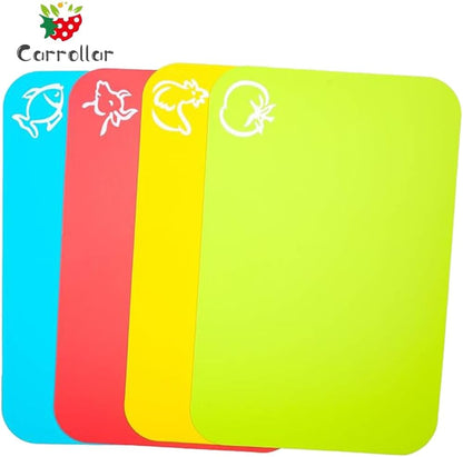 Small Flexible Plastic Cutting Board Mats, Cutting Boards Mats With Food Icons, Gripped Back and Dishwasher Safe, Set of 4 (7.5x11.4inch)
