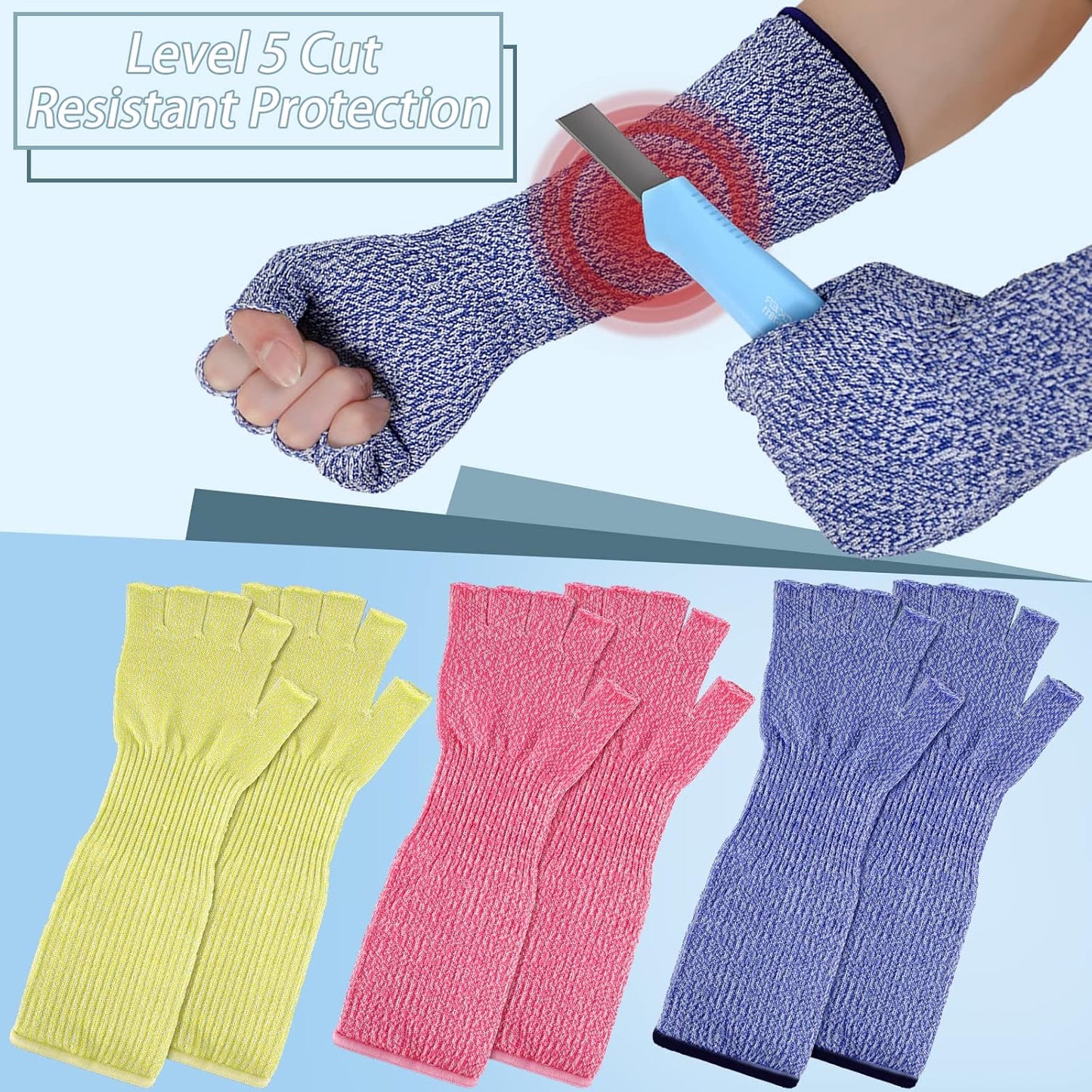 3 Pairs Protective Arm Sleeves Arm Protectors for Thin Skin and Bruising Cut Resistant Sleeve Level 5 Burn Protection