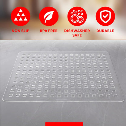 Clear Sink Mat - 12” x 16” - Heavy Duty PVC, Non-Slip, Dishwasher Safe, BPA-Free Sink Protector, Durable, Cut to Fit, Sink Mat for Kitchen Sink & Dishware Protection