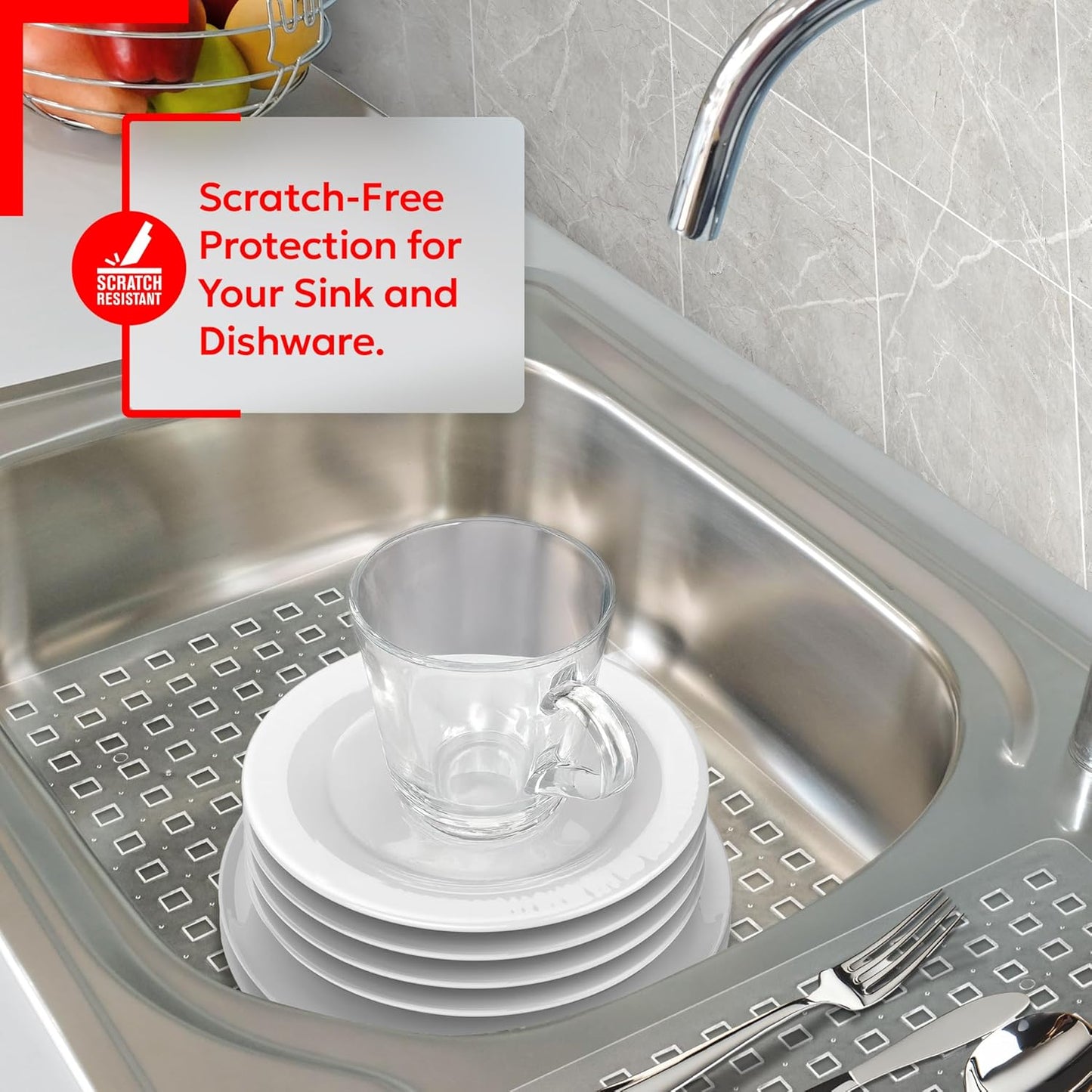 Clear Sink Mat - 12” x 16” - Heavy Duty PVC, Non-Slip, Dishwasher Safe, BPA-Free Sink Protector, Durable, Cut to Fit, Sink Mat for Kitchen Sink & Dishware Protection