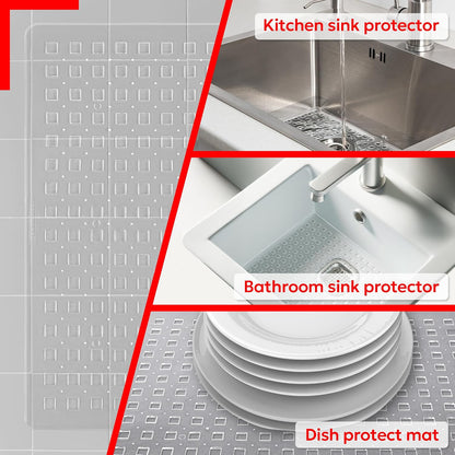 Clear Sink Mat - 12” x 16” - Heavy Duty PVC, Non-Slip, Dishwasher Safe, BPA-Free Sink Protector, Durable, Cut to Fit, Sink Mat for Kitchen Sink & Dishware Protection