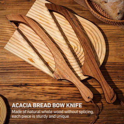 Magiware Bread Slicer Knife for Homemade Bread, Wooden Sourdough Bread Knife Cutter for Slicing, Serrated Bread Bow Knife Bread Saw Tool, Kitchen Baking Supplies (Acacia)