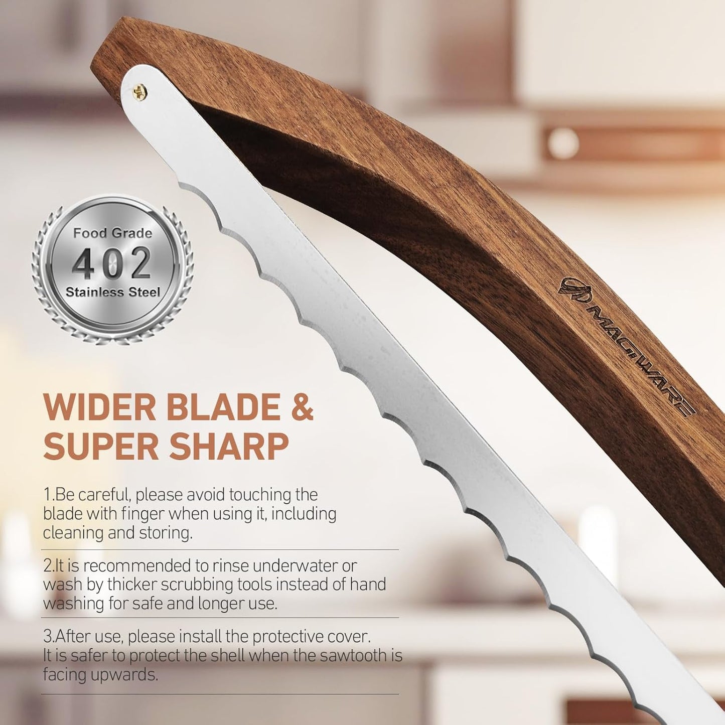 Magiware Bread Slicer Knife for Homemade Bread, Wooden Sourdough Bread Knife Cutter for Slicing, Serrated Bread Bow Knife Bread Saw Tool, Kitchen Baking Supplies (Acacia)