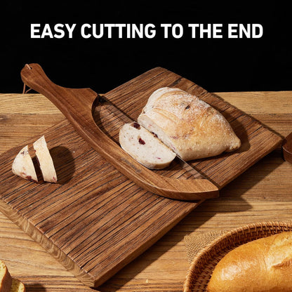 Magiware Bread Slicer Knife for Homemade Bread, Wooden Sourdough Bread Knife Cutter for Slicing, Serrated Bread Bow Knife Bread Saw Tool, Kitchen Baking Supplies (Acacia)