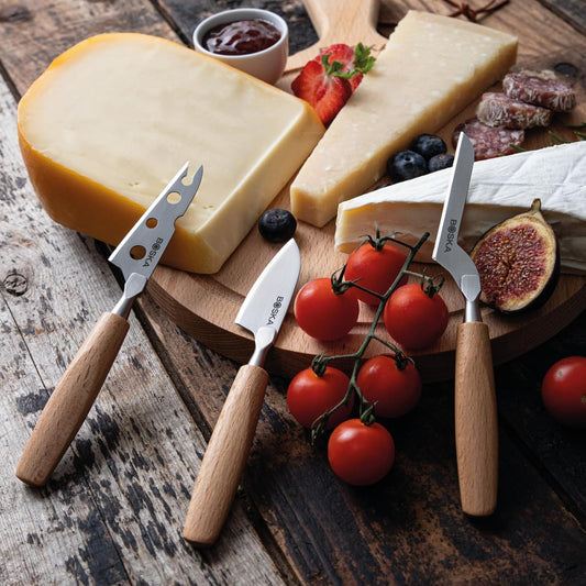 Cheese Knife Set Amigo Small - Set of 5 Small Knives for All Cheese Types - Ergonomic Beech Wood Handle - Stainless Steel - Non-stick Thanks to BSF Treatment