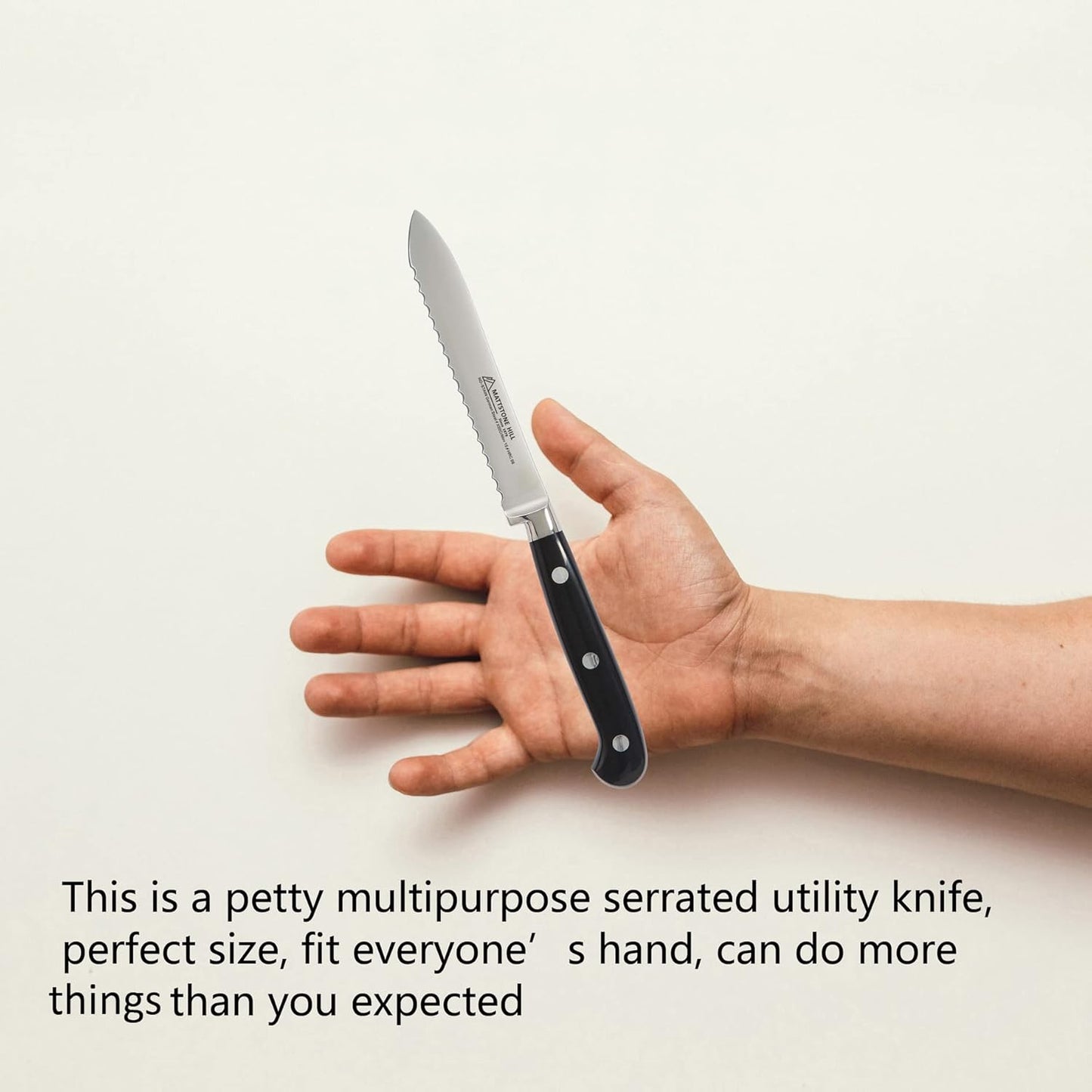 Serrated Utility Knife - MATTSTONE HILL 4.7" Kitchen Knife, German Stainless Steel Vegetable Knife, Paring Knife, Triple Rivet Handle
