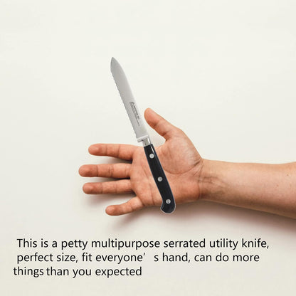 Serrated Utility Knife - MATTSTONE HILL 4.7" Kitchen Knife, German Stainless Steel Vegetable Knife, Paring Knife, Triple Rivet Handle