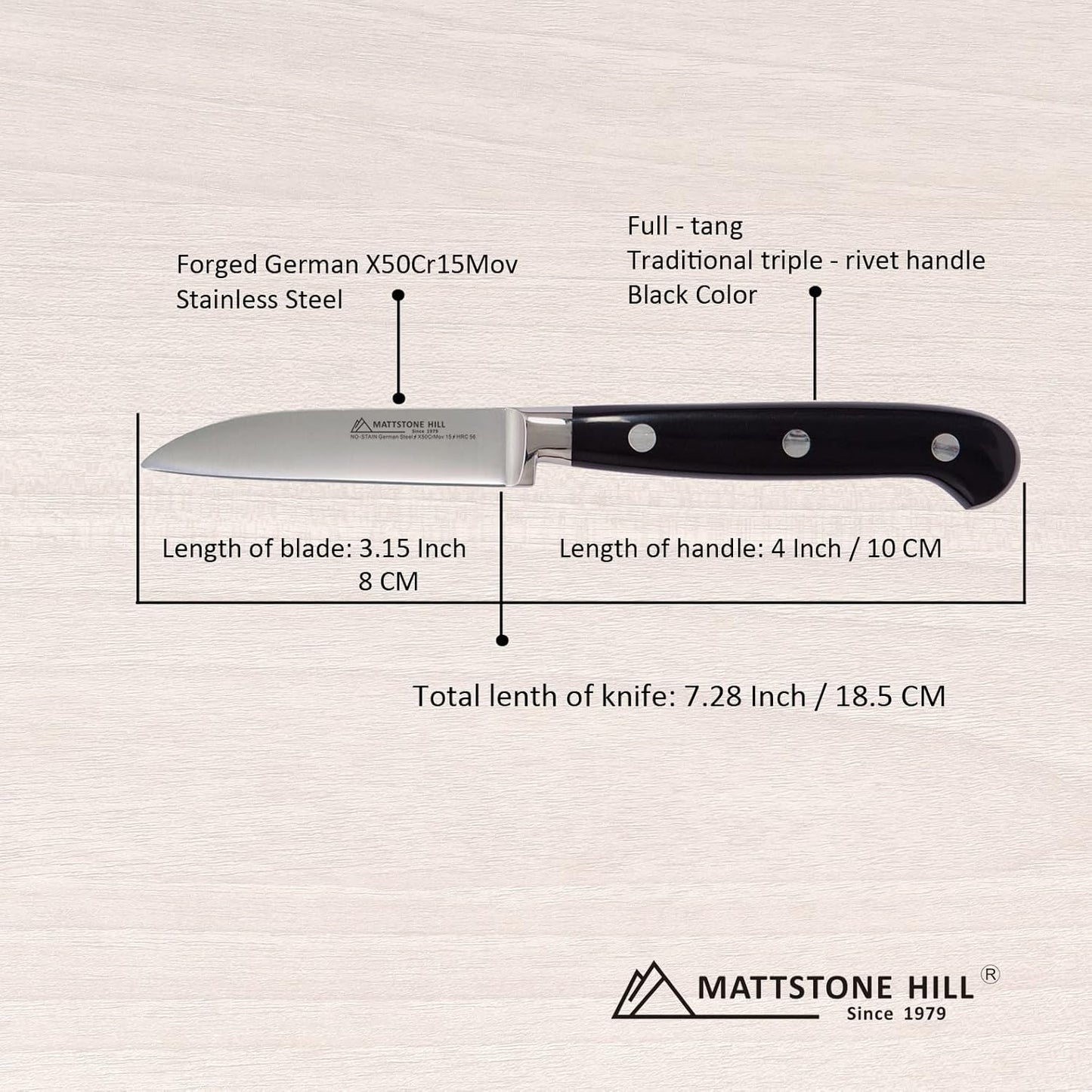 Serrated Utility Knife - MATTSTONE HILL 4.7" Kitchen Knife, German Stainless Steel Vegetable Knife, Paring Knife, Triple Rivet Handle