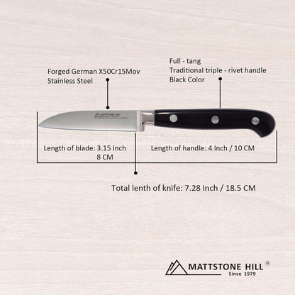 Serrated Utility Knife - MATTSTONE HILL 4.7" Kitchen Knife, German Stainless Steel Vegetable Knife, Paring Knife, Triple Rivet Handle