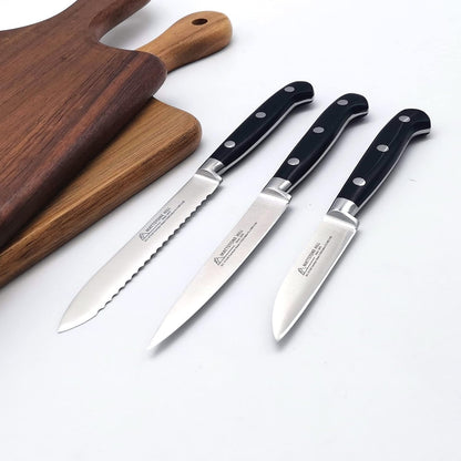 Serrated Utility Knife - MATTSTONE HILL 4.7" Kitchen Knife, German Stainless Steel Vegetable Knife, Paring Knife, Triple Rivet Handle