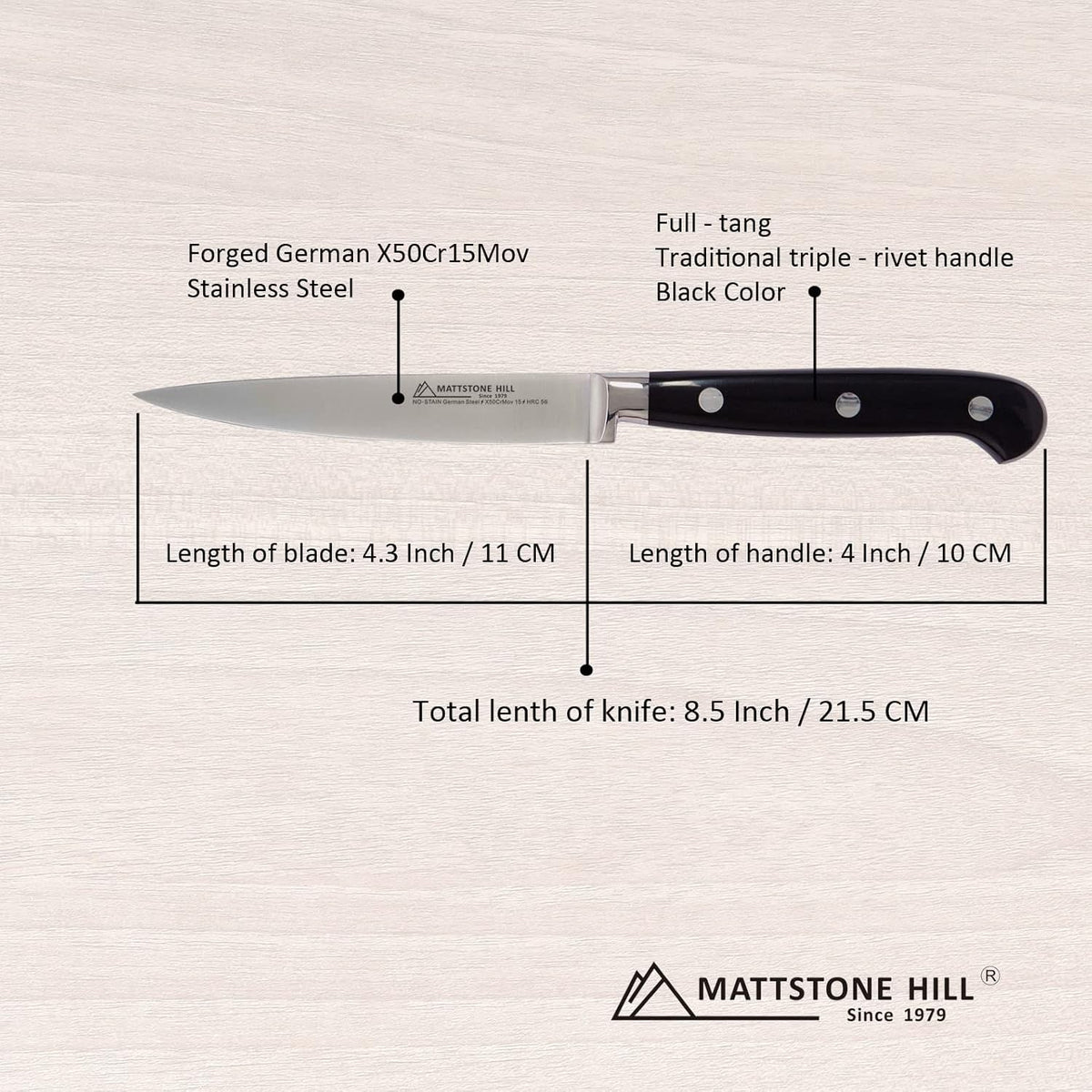 Serrated Utility Knife - MATTSTONE HILL 4.7" Kitchen Knife, German Stainless Steel Vegetable Knife, Paring Knife, Triple Rivet Handle