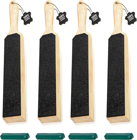 4 Pack Dual-Sided Leather Strop for Knife Sharpening Kit, Wooden Leather Strop Bulk,Knife Strop with Stropping Compound Kit, Honing Strop Block for Woodcarving Tools, Chisel Knife Leather Sharpener