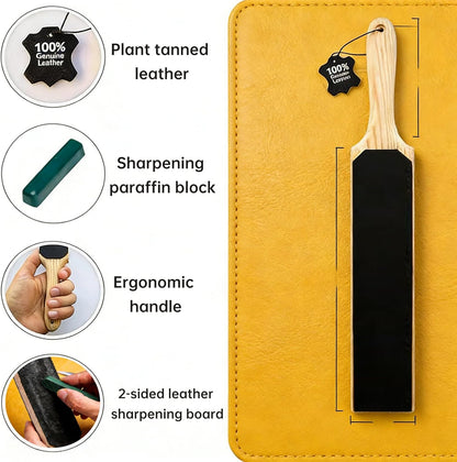 4 Pack Dual-Sided Leather Strop for Knife Sharpening Kit, Wooden Leather Strop Bulk,Knife Strop with Stropping Compound Kit, Honing Strop Block for Woodcarving Tools, Chisel Knife Leather Sharpener