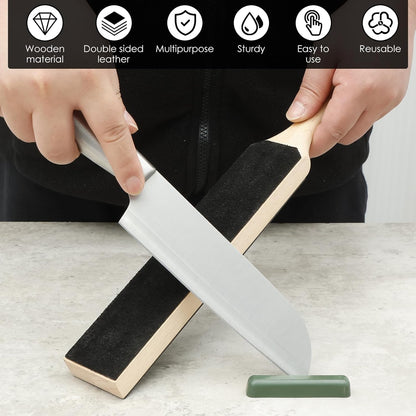 4 Pack Dual-Sided Leather Strop for Knife Sharpening Kit, Wooden Leather Strop Bulk,Knife Strop with Stropping Compound Kit, Honing Strop Block for Woodcarving Tools, Chisel Knife Leather Sharpener