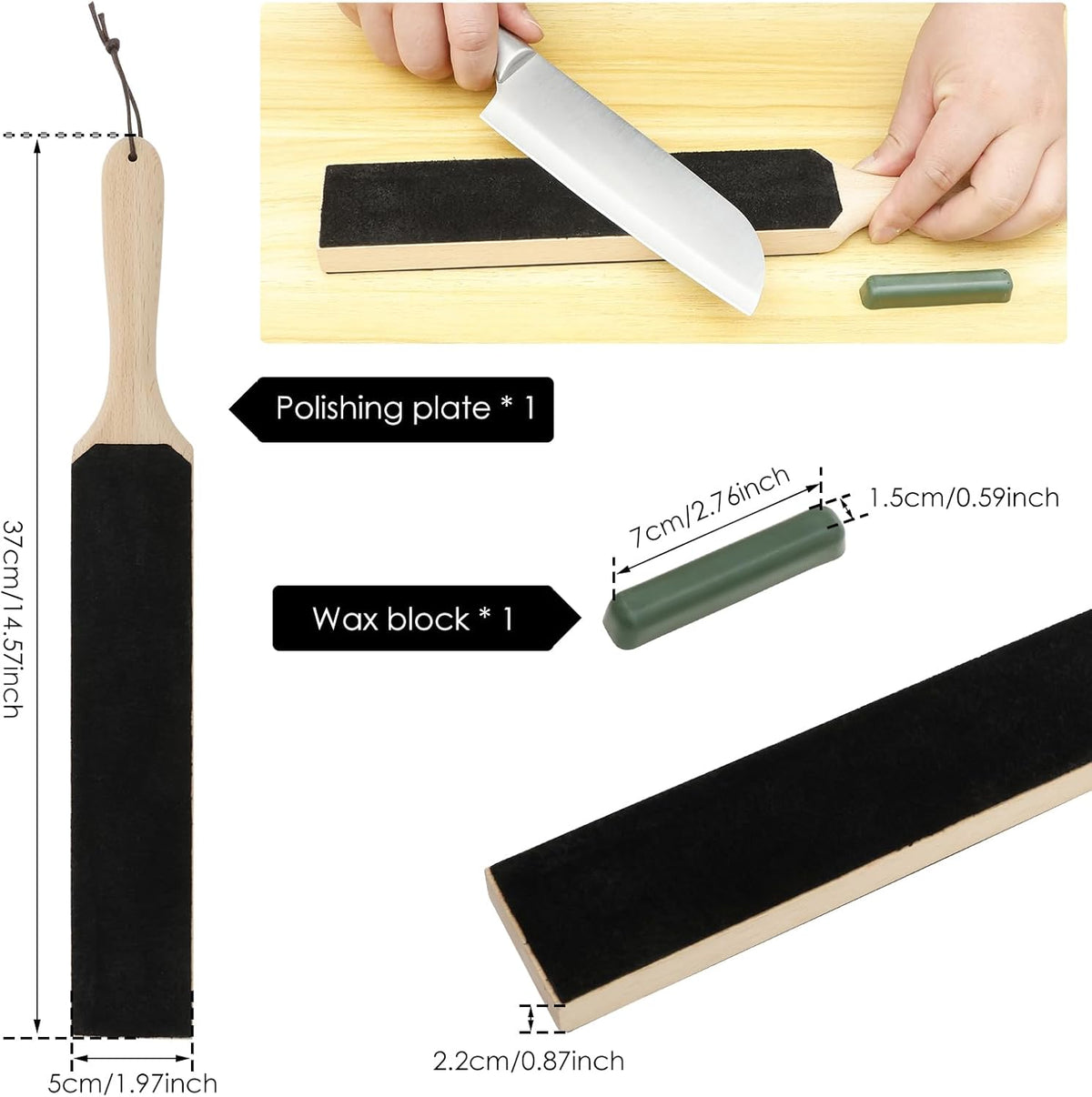 4 Pack Dual-Sided Leather Strop for Knife Sharpening Kit, Wooden Leather Strop Bulk,Knife Strop with Stropping Compound Kit, Honing Strop Block for Woodcarving Tools, Chisel Knife Leather Sharpener