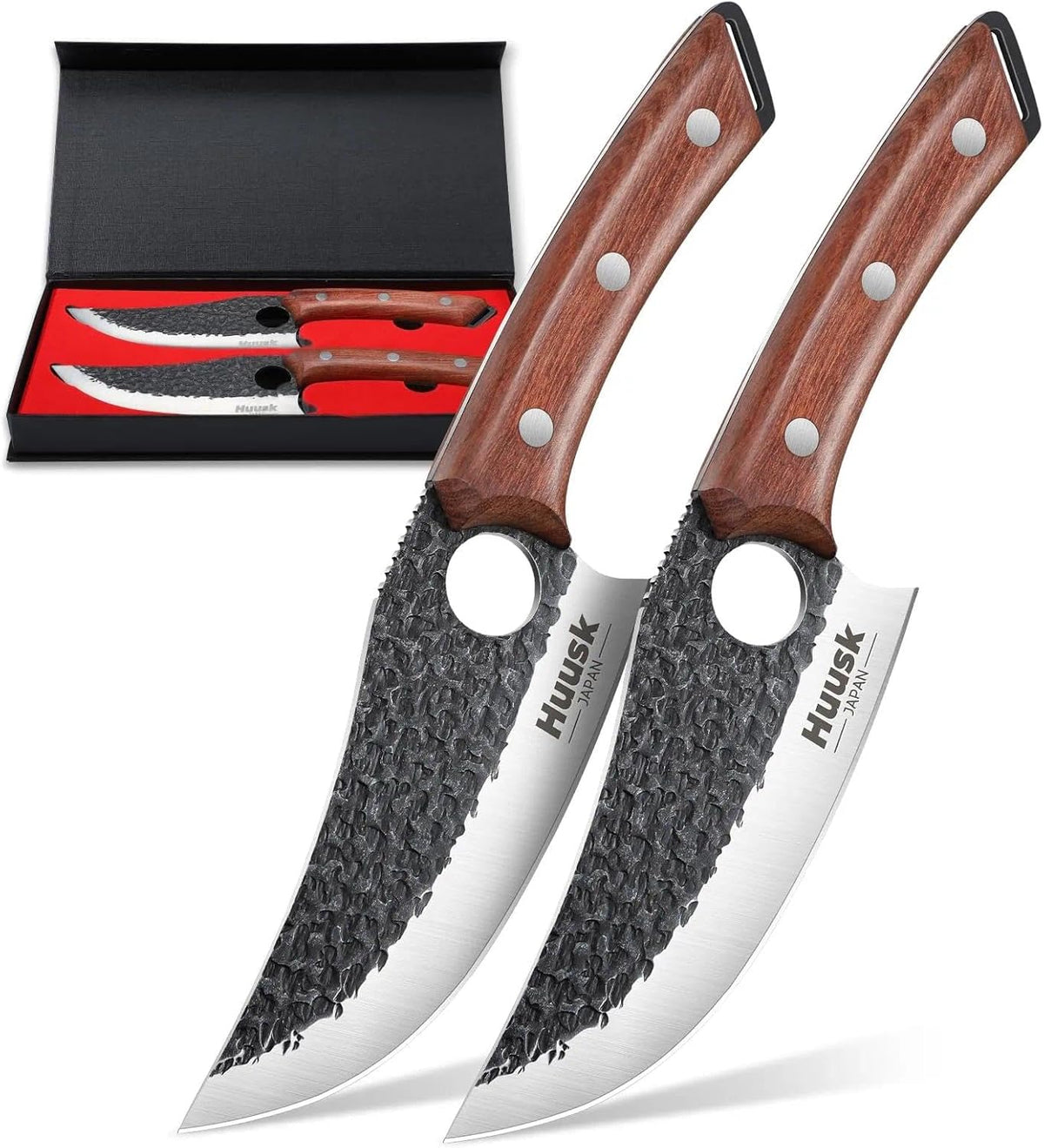 Huusk Viking Knife, Japanese Hand Forged Butcher Knife for Meat Cutting | Boning Knives with Ergonomic Wood Handle, High Carbon Steel Japanese Chef Knifes for Camping, BBQ, Fathers' Day Gift for Dad