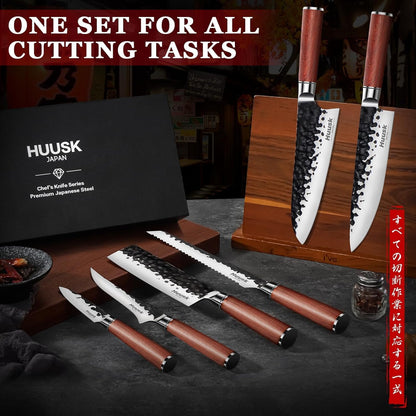 Huusk Viking Knife, Japanese Hand Forged Butcher Knife for Meat Cutting | Boning Knives with Ergonomic Wood Handle, High Carbon Steel Japanese Chef Knifes for Camping, BBQ, Fathers' Day Gift for Dad