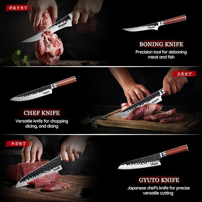 Huusk Viking Knife, Japanese Hand Forged Butcher Knife for Meat Cutting | Boning Knives with Ergonomic Wood Handle, High Carbon Steel Japanese Chef Knifes for Camping, BBQ, Fathers' Day Gift for Dad