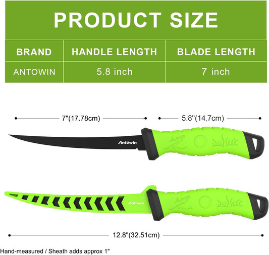 3-in-1 7" Fillet Knife for Fish, Razor Sharp German G4113 Pro Stainless Steel Blade, Fishing Filet Knives Saltwater with SharkGrip Ergonomic Handle, Cuchillo Includes Sheath & XL Sharpener