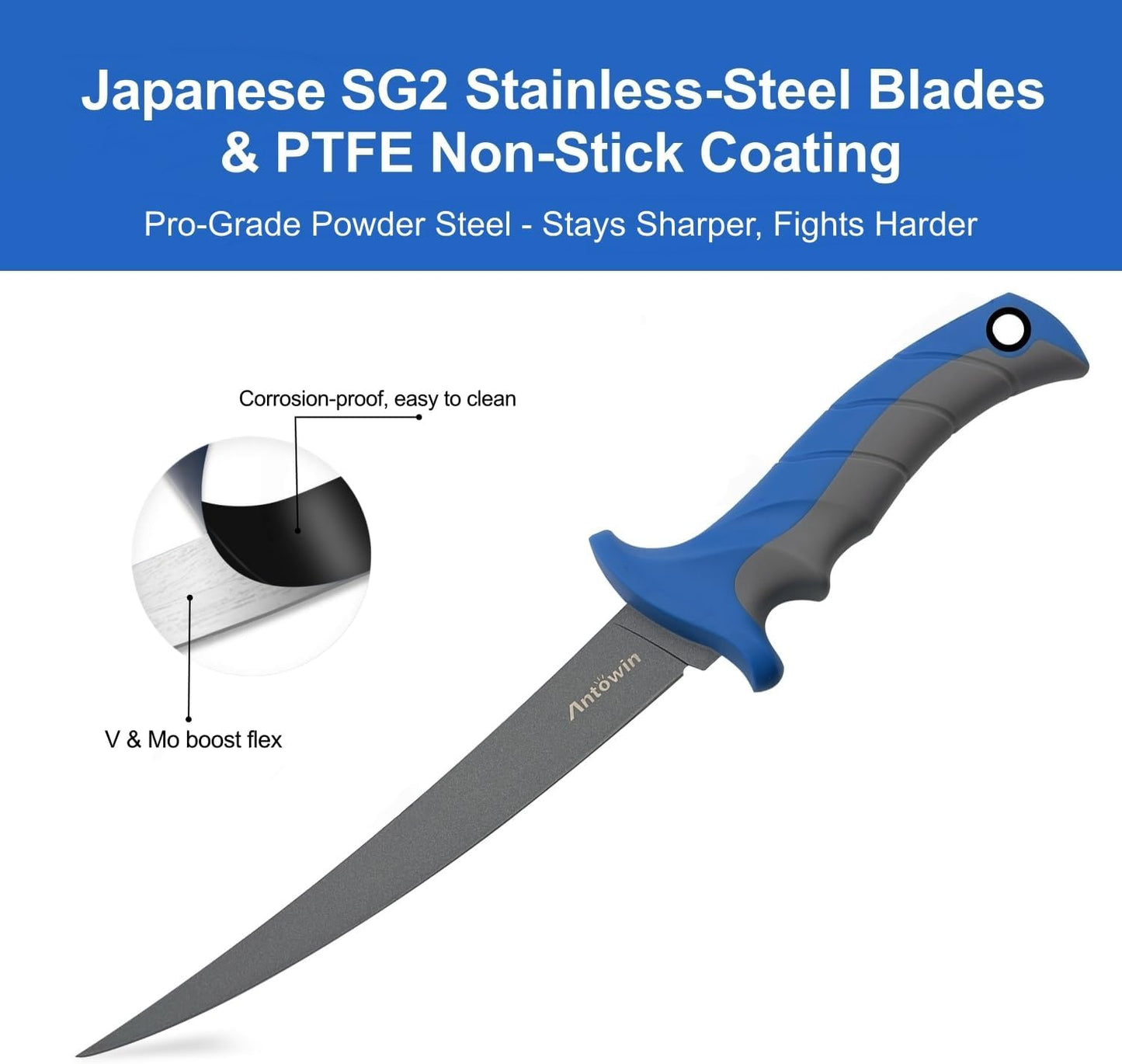 3-in-1 7" Fillet Knife for Fish, Razor Sharp German G4113 Pro Stainless Steel Blade, Fishing Filet Knives Saltwater with SharkGrip Ergonomic Handle, Cuchillo Includes Sheath & XL Sharpener