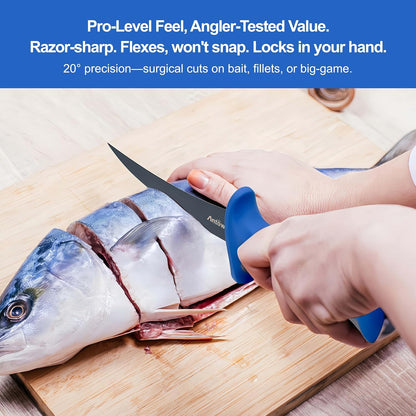3-in-1 7" Fillet Knife for Fish, Razor Sharp German G4113 Pro Stainless Steel Blade, Fishing Filet Knives Saltwater with SharkGrip Ergonomic Handle, Cuchillo Includes Sheath & XL Sharpener