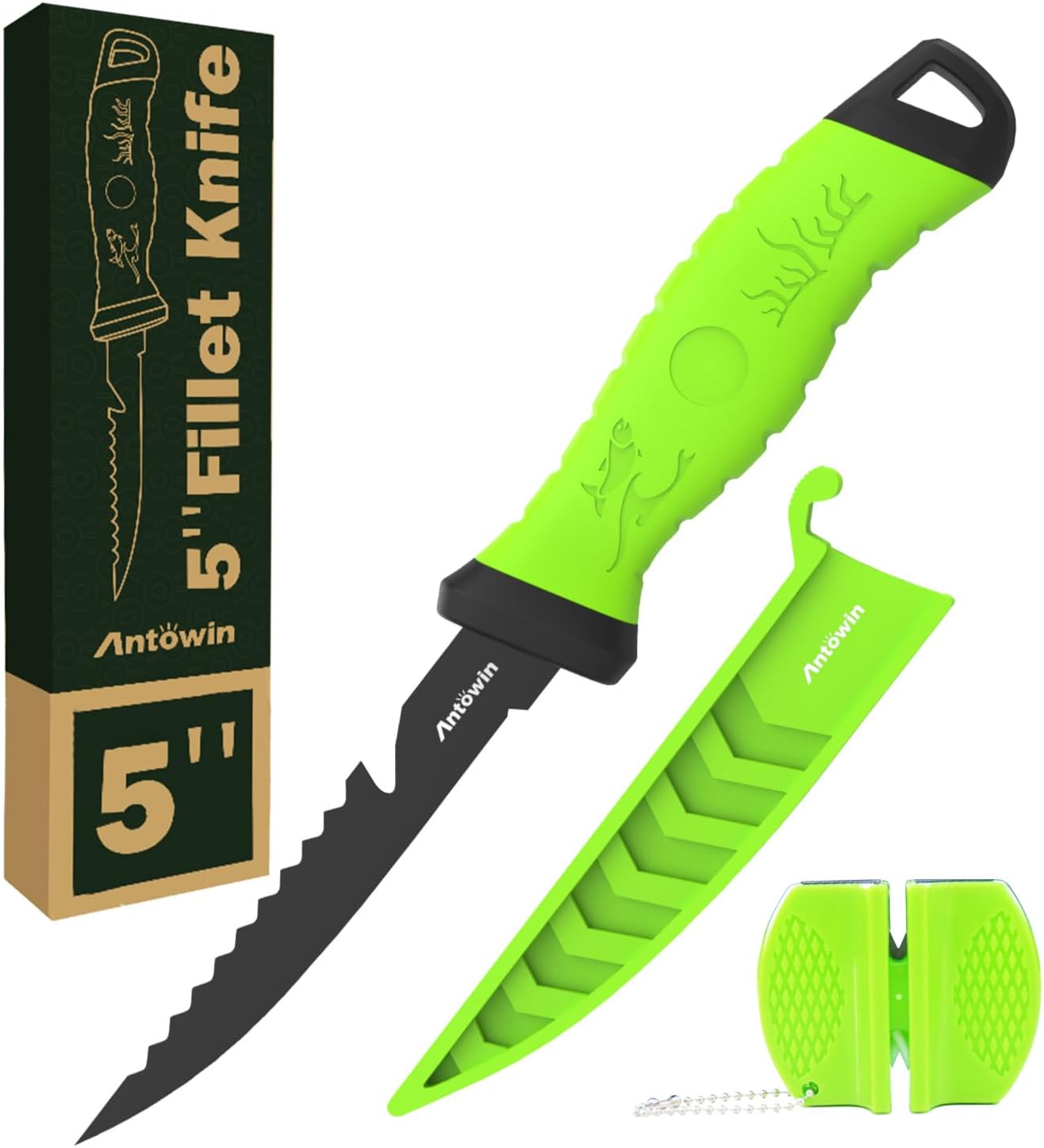 3-in-1 7" Fillet Knife for Fish, Razor Sharp German G4113 Pro Stainless Steel Blade, Fishing Filet Knives Saltwater with SharkGrip Ergonomic Handle, Cuchillo Includes Sheath & XL Sharpener