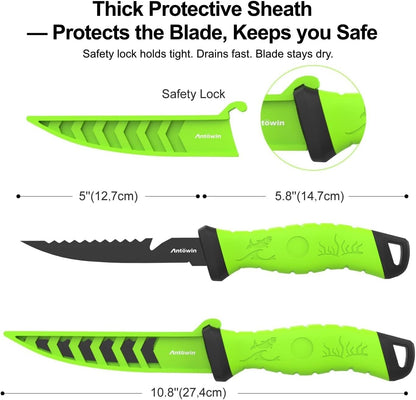 3-in-1 7" Fillet Knife for Fish, Razor Sharp German G4113 Pro Stainless Steel Blade, Fishing Filet Knives Saltwater with SharkGrip Ergonomic Handle, Cuchillo Includes Sheath & XL Sharpener