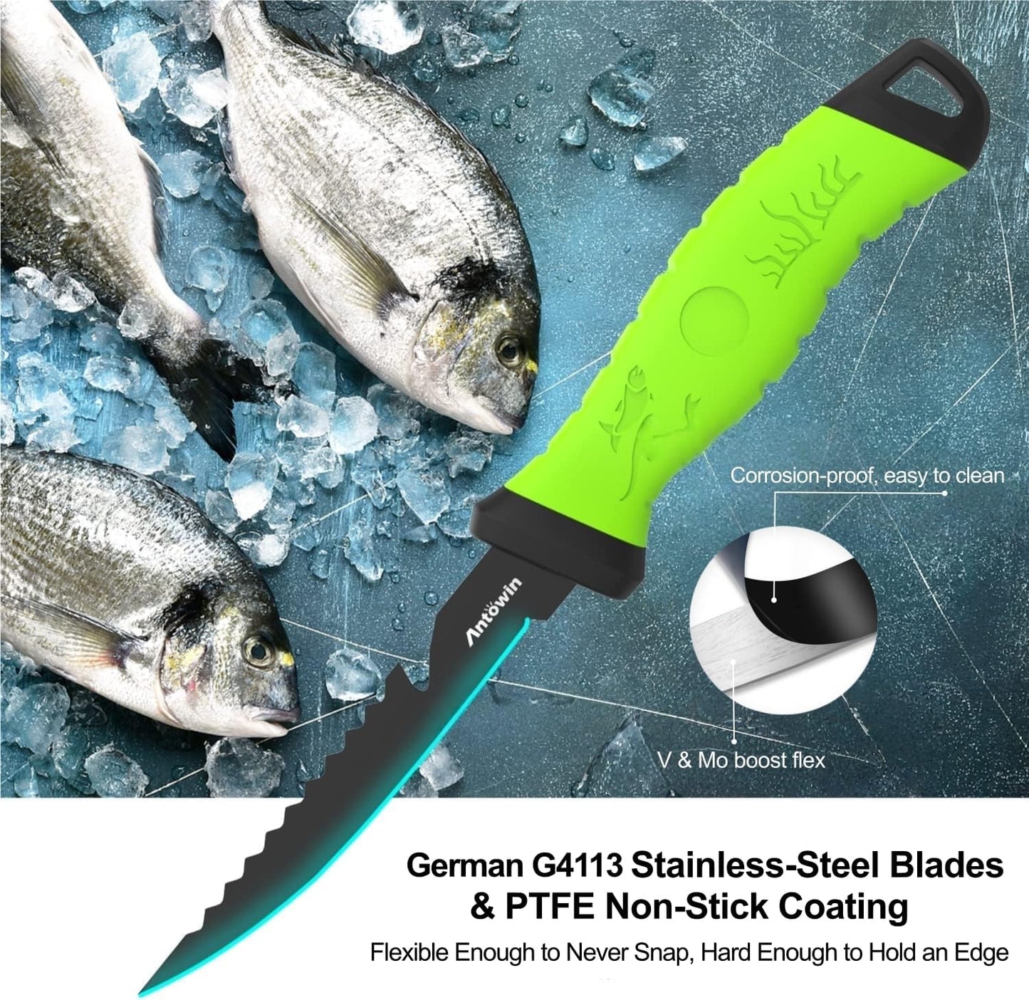 3-in-1 7" Fillet Knife for Fish, Razor Sharp German G4113 Pro Stainless Steel Blade, Fishing Filet Knives Saltwater with SharkGrip Ergonomic Handle, Cuchillo Includes Sheath & XL Sharpener