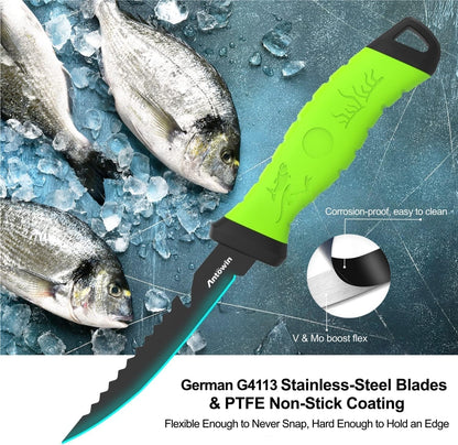 3-in-1 7" Fillet Knife for Fish, Razor Sharp German G4113 Pro Stainless Steel Blade, Fishing Filet Knives Saltwater with SharkGrip Ergonomic Handle, Cuchillo Includes Sheath & XL Sharpener