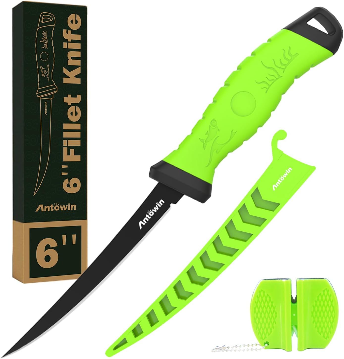 3-in-1 7" Fillet Knife for Fish, Razor Sharp German G4113 Pro Stainless Steel Blade, Fishing Filet Knives Saltwater with SharkGrip Ergonomic Handle, Cuchillo Includes Sheath & XL Sharpener