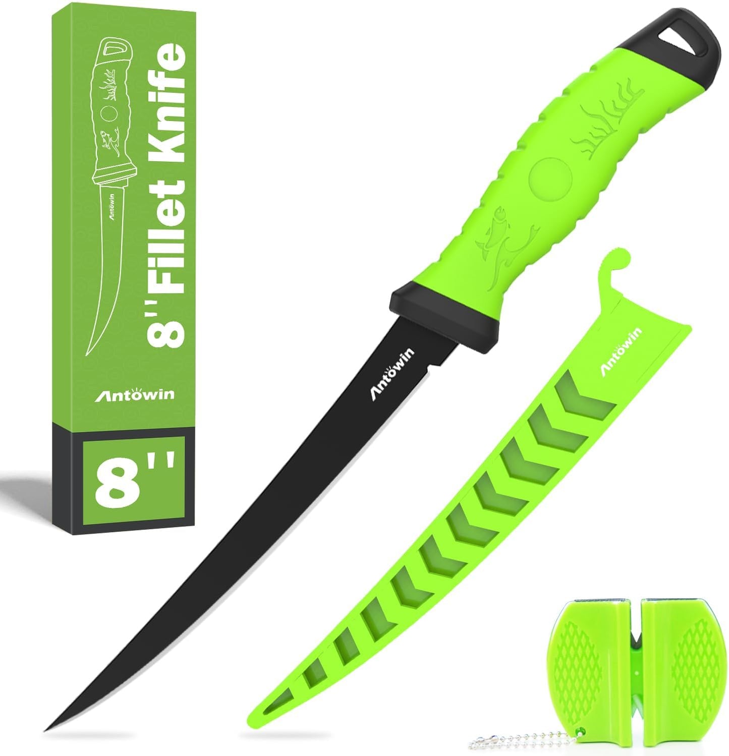 3-in-1 7" Fillet Knife for Fish, Razor Sharp German G4113 Pro Stainless Steel Blade, Fishing Filet Knives Saltwater with SharkGrip Ergonomic Handle, Cuchillo Includes Sheath & XL Sharpener