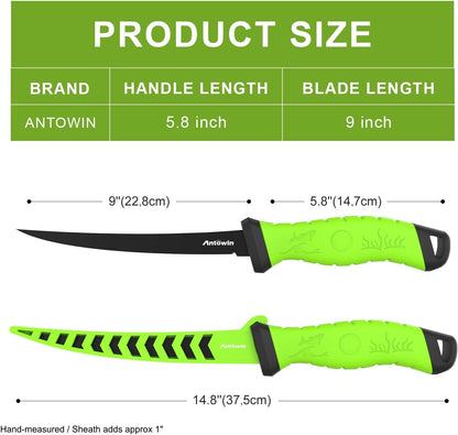 3-in-1 7" Fillet Knife for Fish, Razor Sharp German G4113 Pro Stainless Steel Blade, Fishing Filet Knives Saltwater with SharkGrip Ergonomic Handle, Cuchillo Includes Sheath & XL Sharpener