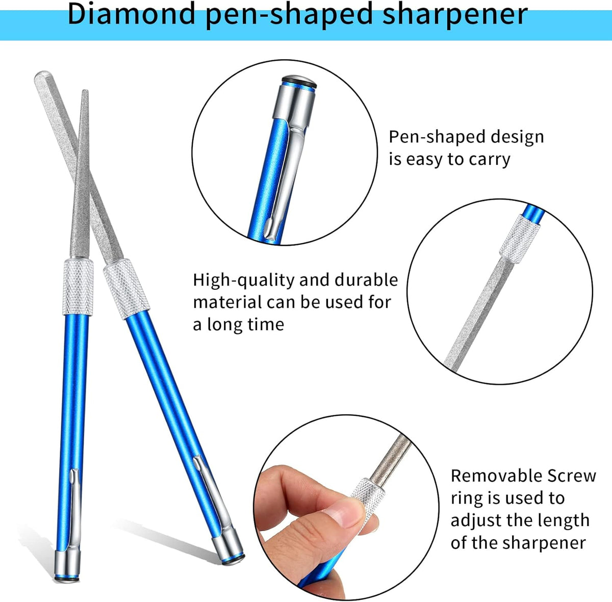 Serrated Knife Sharpener, Pocket Knife Sharpener with Retractable Diamond Sharpening Rod, Knife Sharpening Steel Rod Tool for Kitchen Outdoor Repairs Polishes Restores Serrated Stick Tools